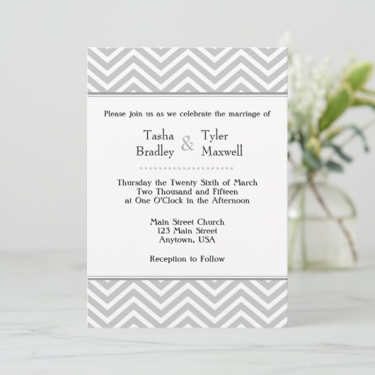 Gray Gray White Chevron Wedding Kaart (Staand voorkant)
