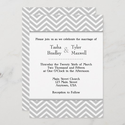 Gray Gray White Chevron Wedding Kaart (Voorkant / Achterkant)