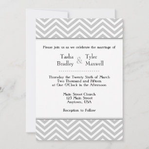 Gray Gray White Chevron Wedding Kaart