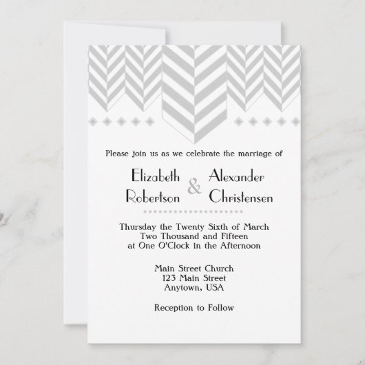 Gray Gray White Herringbone Wedding Invitation Kaart (Voorkant)