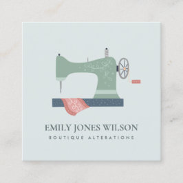 GRAY GREEN AQUA ORANJE PINK SEWING MACHINE TAILOR VIERKANTE VISITEKAARTJE