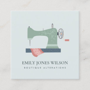 GRAY GREEN AQUA ORANJE PINK SEWING MACHINE TAILOR VIERKANTE VISITEKAARTJE