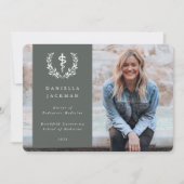 Gray-Green Asclepius Medical Afstuderen Foto Aankondiging (Voorkant)