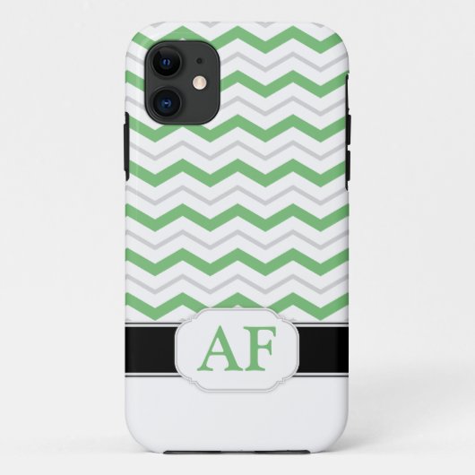 Gray & Green Chevron Monogram iPhone 5 Hoesje (Achterkant)