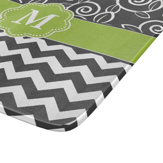 Gray Green Chevron Monogram Snijplank (Hoek)
