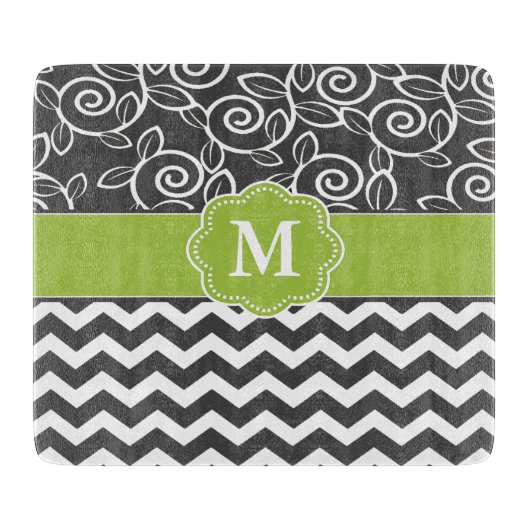 Gray Green Chevron Monogram Snijplank (Voorkant)