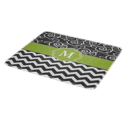 Gray Green Chevron Monogram Snijplank (Hoek)