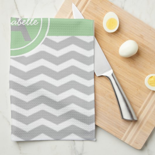 Gray Green Chevron Theedoek (Quarter Fold)