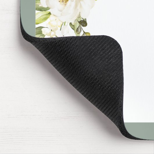 Gray Green Floral Script Monogram Initiaal Naam Muismat (Hoek)