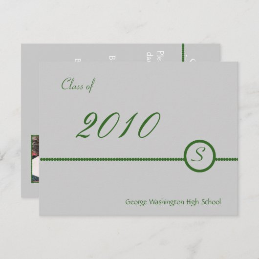 Gray & Green Monogram Fotouitnodiging Kaart (Voorkant / Achterkant)