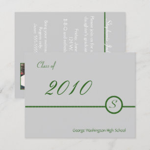 Gray & Green Monogram Fotouitnodiging Kaart
