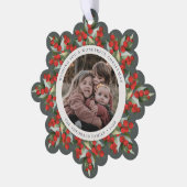 Gray-Green Red Berries+Greenery Christmas Paper Ornament Kaart (Links)