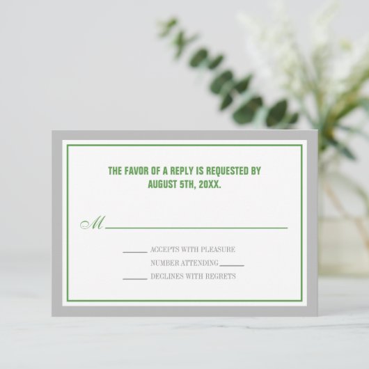 Gray & Green Wedding Reception RSVP kaarten (Staand voorkant)