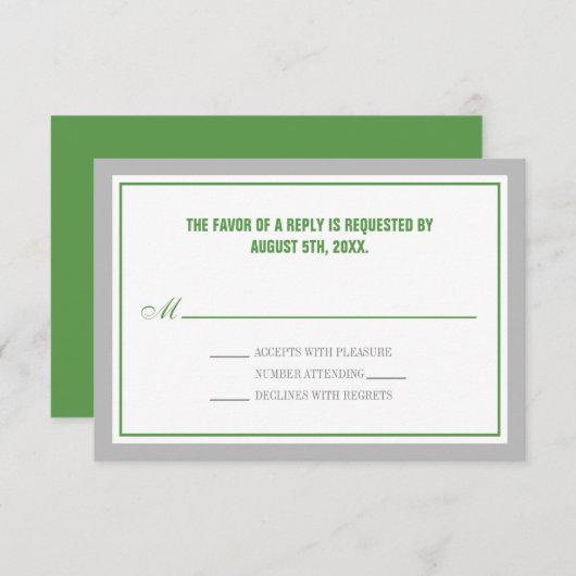 Gray & Green Wedding Reception RSVP kaarten (Voorkant / Achterkant)