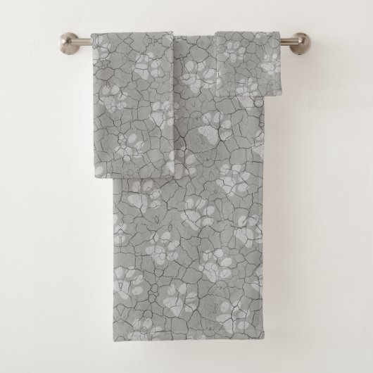 Gray Grey Animal Paw Print Bath Set Bad Handdoek (Insitu)