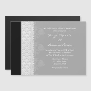 Gray Grey Black Modern Magnetic Wedding Invitation Magnetische Uitnodiging
