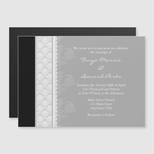 Gray Grey Black Modern Magnetic Wedding Invitation Magnetische Uitnodiging (Voorkant / Achterkant)