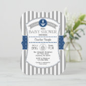 Gray Grey Blue Nautical Baby shower Invitation Kaart (Staand voorkant)