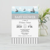 Gray Grey Blue Nautical Baby shower Invitation Kaart (Staand voorkant)