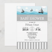 Gray Grey Blue Nautical Baby shower Invitation Kaart (Voorkant / Achterkant)
