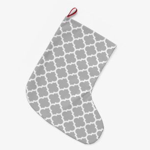 Gray Grey White Moroccan Quatrefoil Patroon #5 Grote Kerstsok