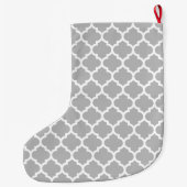 Gray Grey White Moroccan Quatrefoil Patroon #5 Grote Kerstsok (Achterkant)