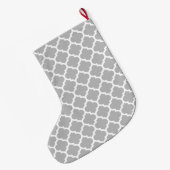 Gray Grey White Moroccan Quatrefoil Patroon #5 Grote Kerstsok (Achterkant (Hangend))