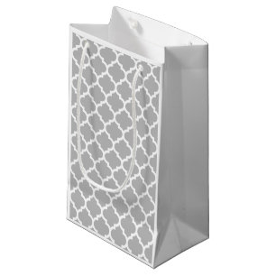 Gray Grey White Moroccan Quatrefoil Patroon #5 Klein Cadeauzakje