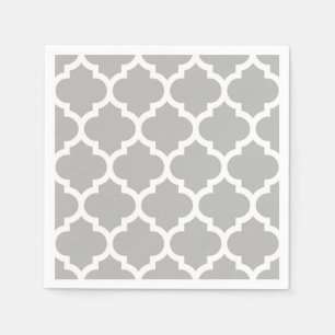Gray Grey White Moroccan Quatrefoil Patroon #5 Servet