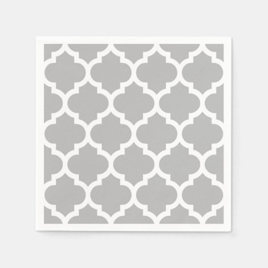 Gray Grey White Moroccan Quatrefoil Patroon #5 Servet (Voorkant)