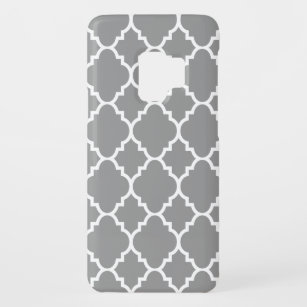 Gray Grey White Quatrefoil Moroccan Pattern Case-Mate Samsung Galaxy S9 Hoesje