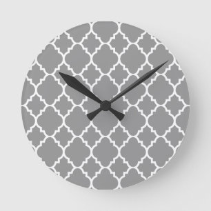 Gray Grey White Quatrefoil Moroccan Pattern Ronde Klok