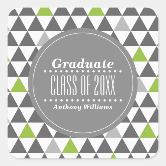 Gray | Groen Geometrisch Patroon Aangepast Afstude Vierkante Sticker (Voorkant)