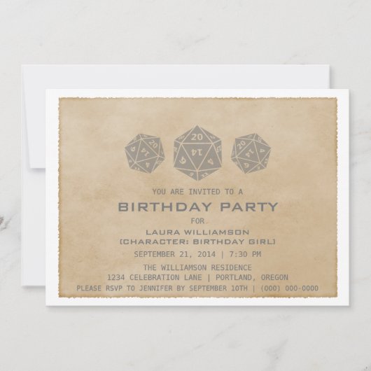 Gray Grunge D20 Dice Gamer Birthday Party Invite Kaart (Voorkant)