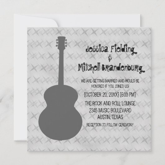 Gray Guitar Grunge Wedding Invite Kaart (Voorkant)