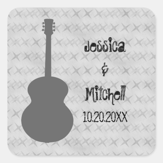 Gray Guitar Grunge Wedding Stickers (Voorkant)