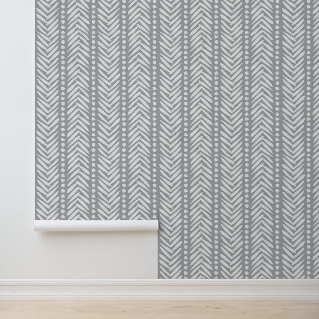 Gray Hand Drawn Chevron Pattern Behang (Applicatie)