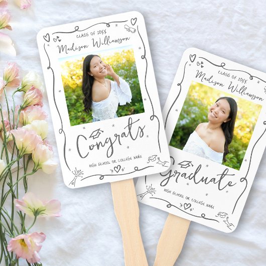 Gray Hand Drawn Doodles Graduation 2 Photo White Handwaaier