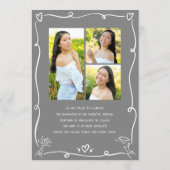 Gray Hand Drawn Doodles Graduation 4 Photo White Aankondiging (Achterkant)