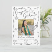 Gray Hand Drawn Doodles Graduation 4 Photo White Aankondiging (Staand voorkant)