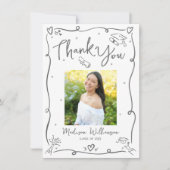 Gray Hand Drawn Doodles Photo Graduation White Bedankkaart (Voorkant)