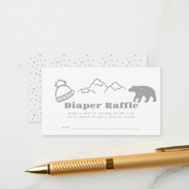 Gray Hand-Drawn Winter Baby Diaper Raffle Ticket Informatiekaartje