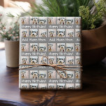 Gray Happy Birthday Name 6 Square Photo Collage Cadeaupapier<br><div class="desc">Gelukkig alles! Een trendy en griezelige Birthday Greeting met een afbeelding collage van 6 afbeeldingen. Voeg Foto's Instagram of een vierkante foto toe.</div>