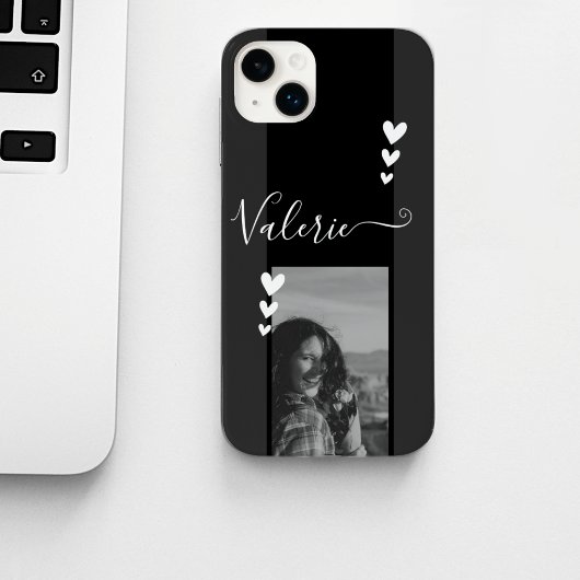 Gray Heart Decor Photo Template Calligraphy Custom Case-Mate iPhone Case
