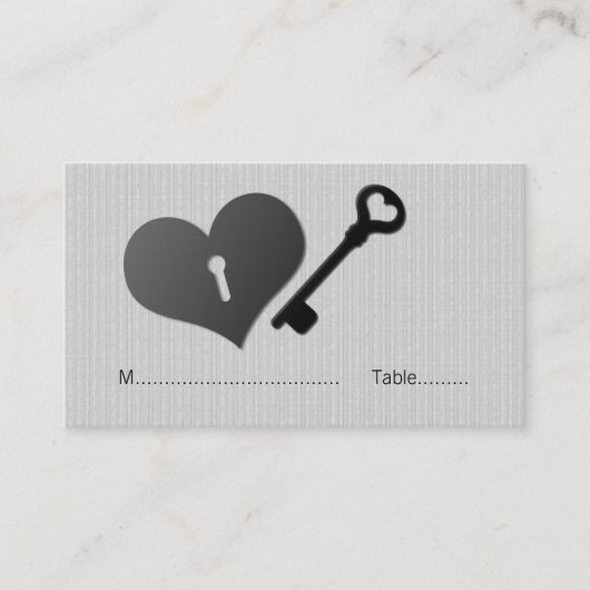 Gray Heart Lock en Key Place Card Plaatskaartje (Voorkant)
