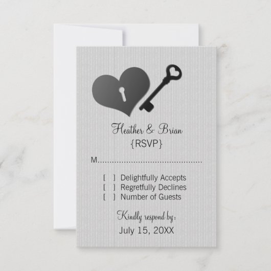 Gray Heart Lock en Key Response Kaart (Voorkant)