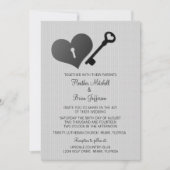 Gray Heart Lock en Key Wedding Invite Kaart (Voorkant)