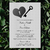 Gray Heart Lock en Key Wedding Invite Kaart