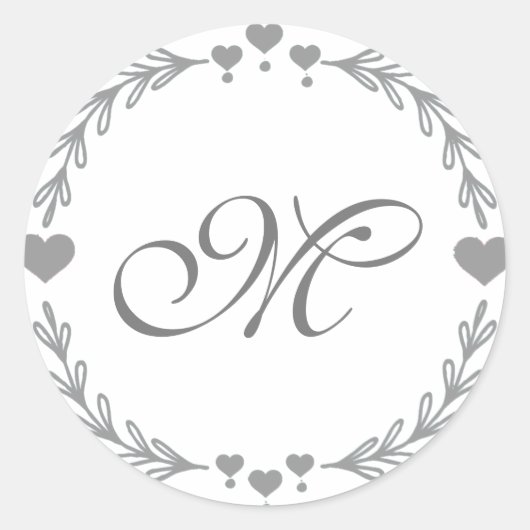 Gray Heart Monogram Stickers (Voorkant)