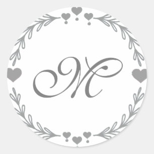 Gray Heart Monogram Stickers